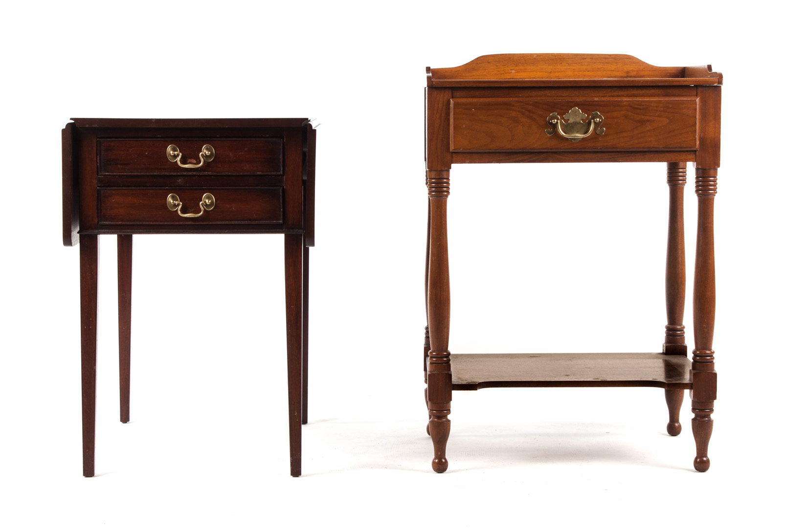 Appraisal: Henkel Harris drop-leaf table and stand banded mahogany two-drawer drop-leaf