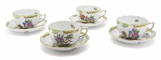 Appraisal: A Set of Herend Cups and Saucers in the Queen