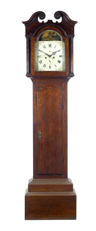 Appraisal: A GEORGE III OAK LONGCASE CLOCK signed on the break-arched