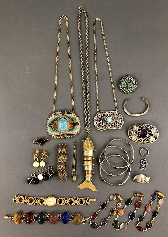 Appraisal: Grouping of Scarab Jewelry Grouping of jewelry to include a