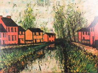 Appraisal: Bernard Buffet Somme River Lock Chromolithograph Labeled to back measures