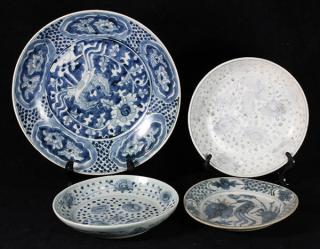 Appraisal: Four Chinese Blue and White Porcelain Dishes lot of Chinese