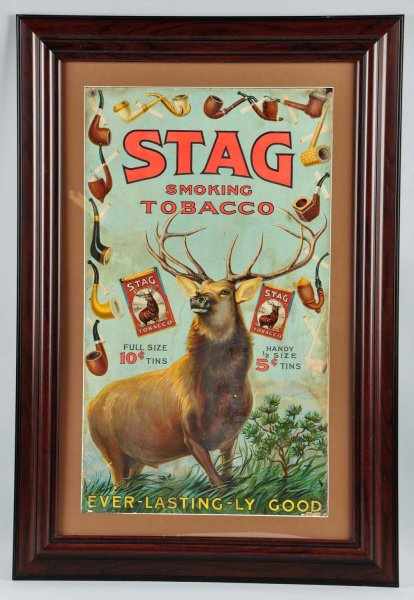 Appraisal: Stag Tobacco Cardboard Sign Description Beautiful litho image of stag