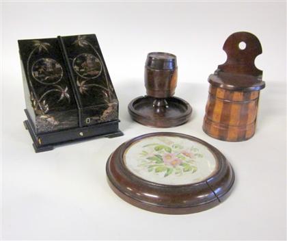 Appraisal: Group of Victorian and Edwardian treen table articlesComprising a brass