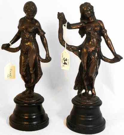 Appraisal: pair th Century French Spelter Bronze Figures Ladies Relaxing cm