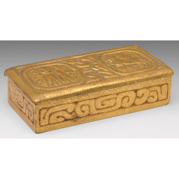 Appraisal: Tiffany Studios stamp box bronze in the Zodiac pattern original