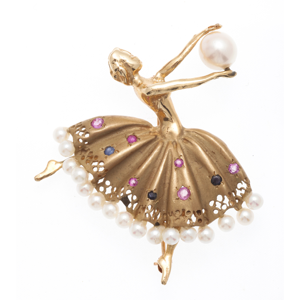 Appraisal: A multi-gem set novelty brooch modelled as a dancer in