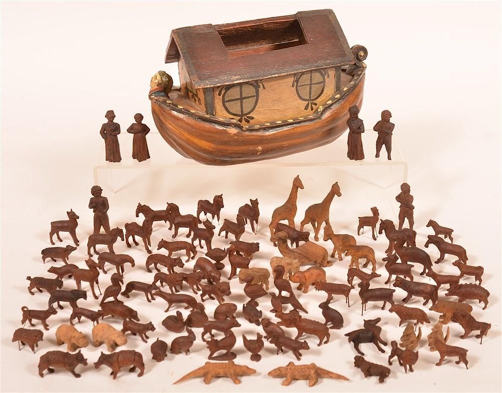 Appraisal: Noah's Ark with Carved Wood Figures th Century Noah's Ark