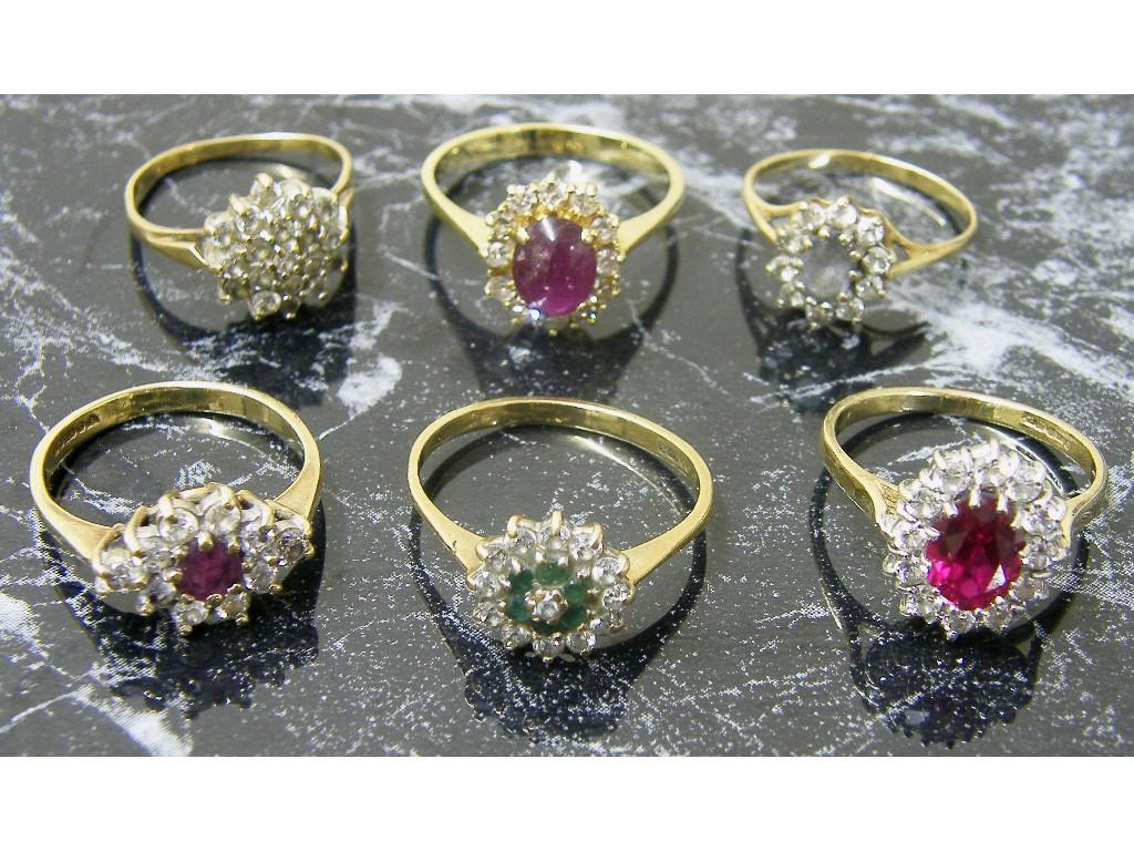 Appraisal: Six assorted ct cluster rings gm