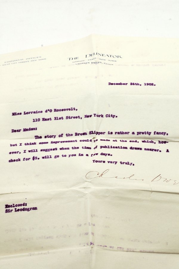 Appraisal: Typed signed letter dated December th on The Delineator letterhead