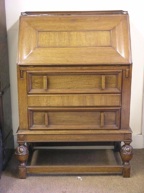 Appraisal: An early th century mahogany bureau panelled fall front enclosing