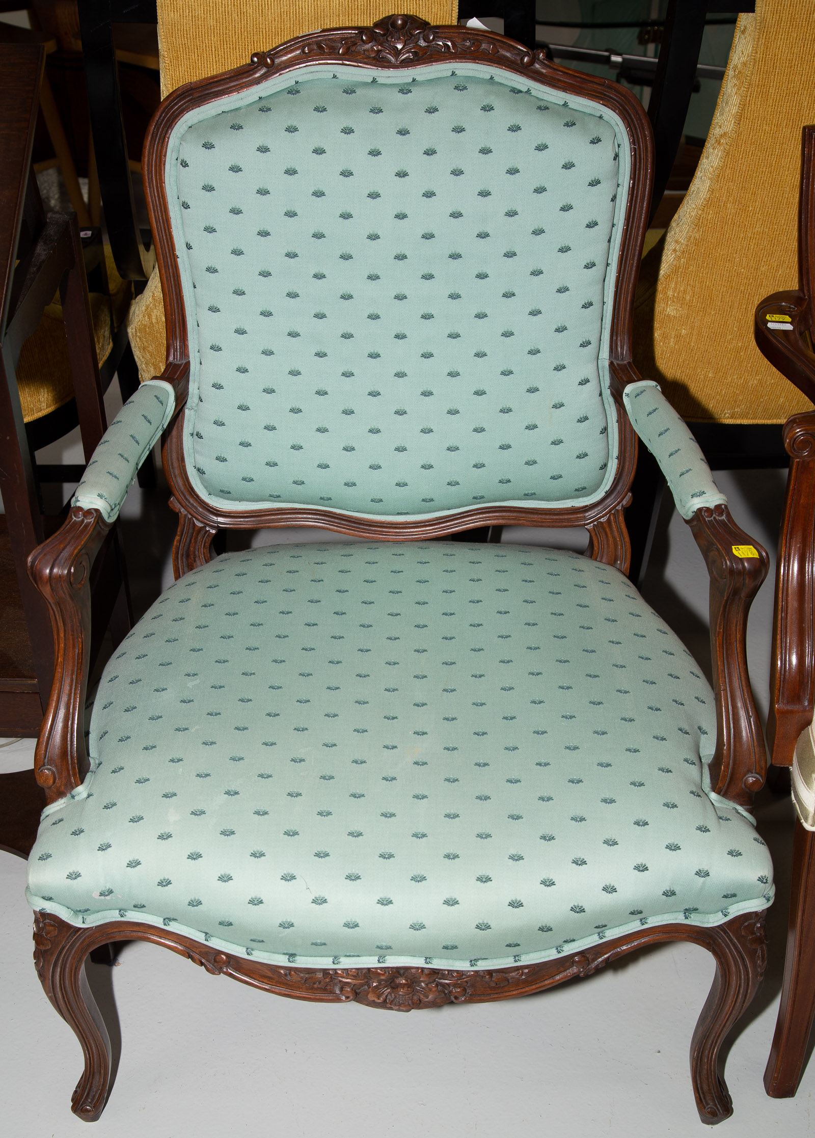 Appraisal: LOUIS XV STYLE ARM CHAIR OR FAUTEUIL th century with