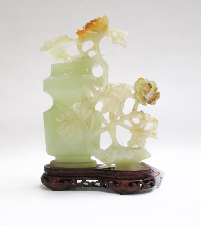 Appraisal: CHINESE CARVED JADE SCULPTURE on hardwood plinth the serpentine jade