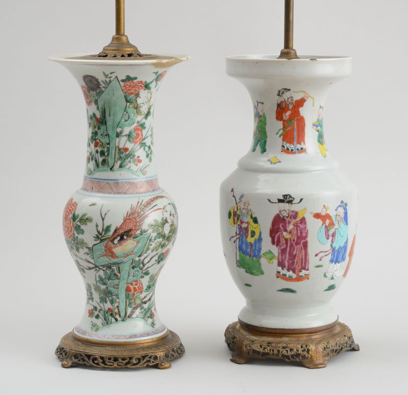 Appraisal: FAMILLE VERTE PORCELAIN MEIPING AND A FAMILLE ROSE BALUSTER-FORM VASE