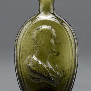 Appraisal: An Olive Green Glass Portrait Bust Flask American Circa -