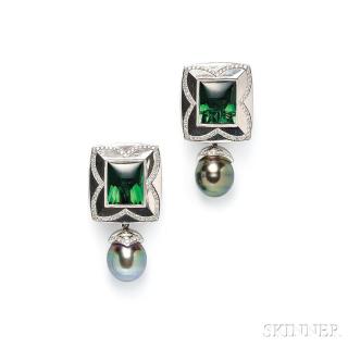 Appraisal: kt White Gold Green Tourmaline and Tahitian Pearl Day Night