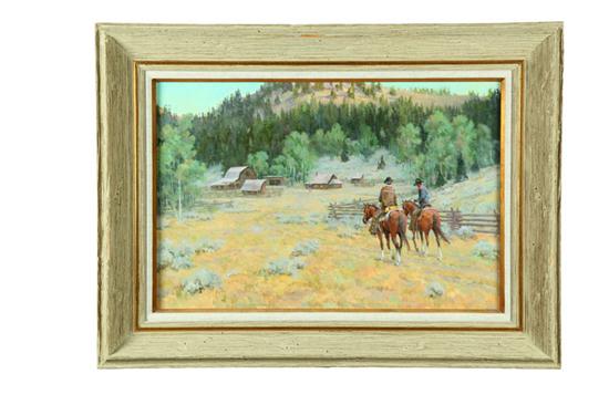 Appraisal: LANDSCAPE WITH COWBOYS BY JIM REY COLORADO NEBRASKA B Oil