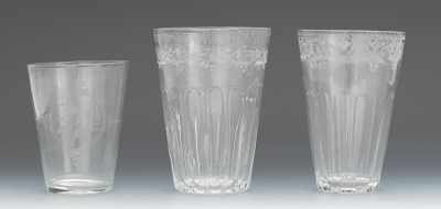 Appraisal: Three Antique Flip Glasses English blown and etched clear glasses