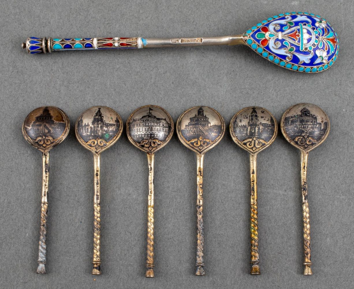 Appraisal: IVAN SALTYKOV SILVER AND CLOISSONE ENAMEL SPOON Ivan Saltykov Russian