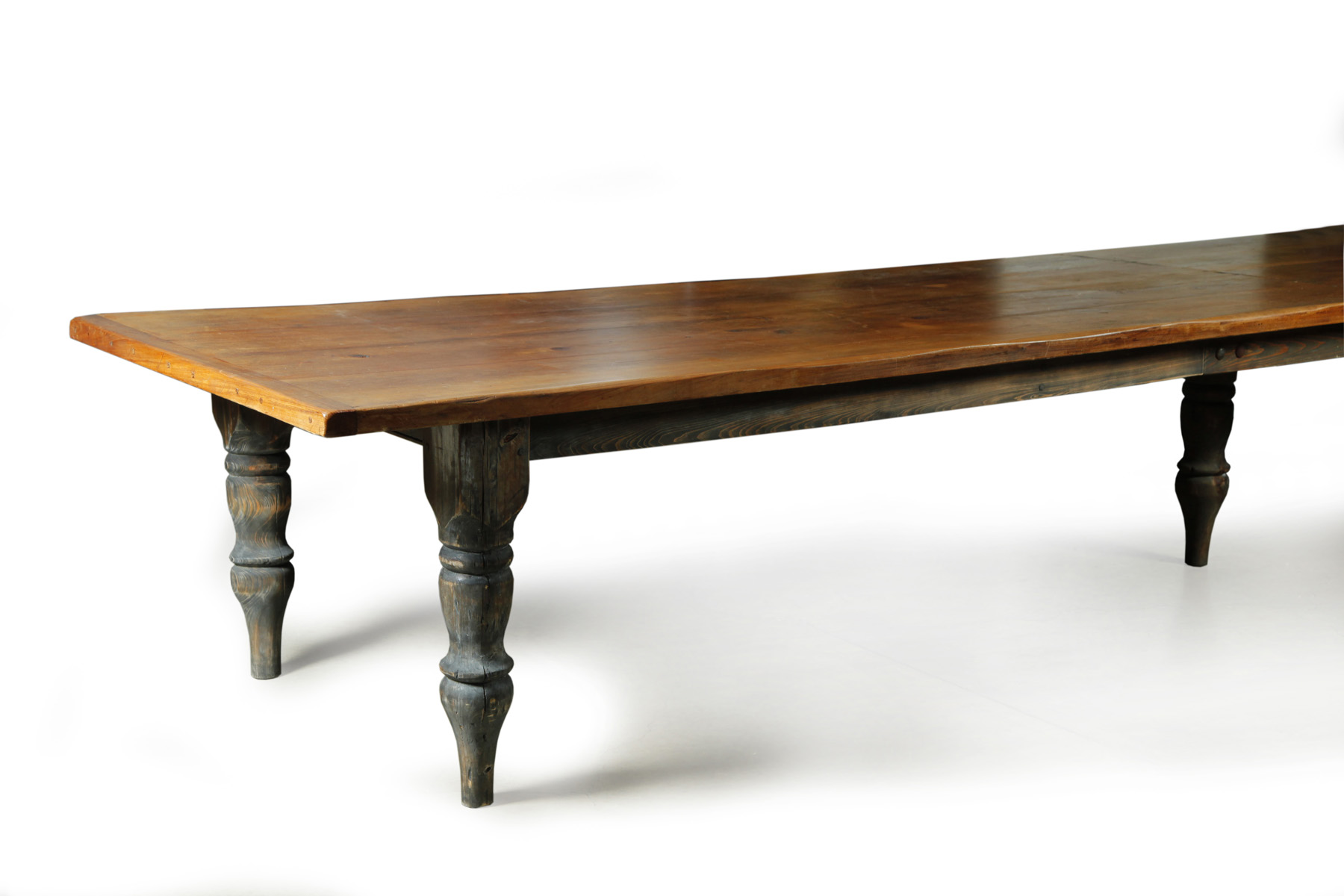 Appraisal: MONUMENTAL CYPRESS WOOD TABLE Southern th century Turned legs and