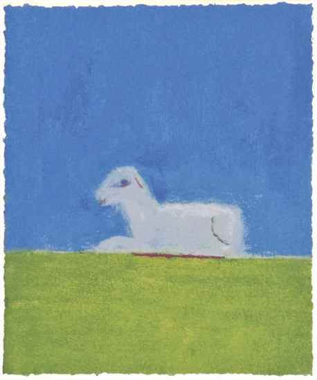 Appraisal: Craigie Aitchison - Lamb in a Greenfield silkscreen printed in