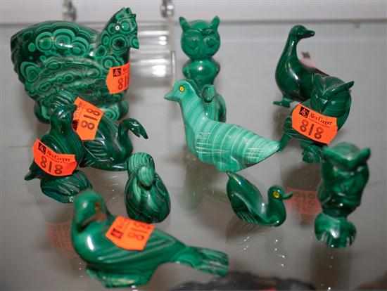 Appraisal: Twelve assorted malachite birds including owls chickens etc Estimate -