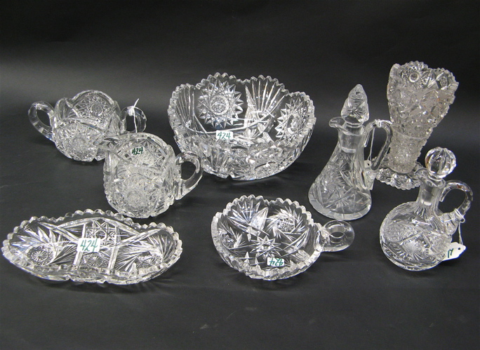 Appraisal: EIGHT CLEAR CUT GLASS TABLE ITEMS berry bowl - H