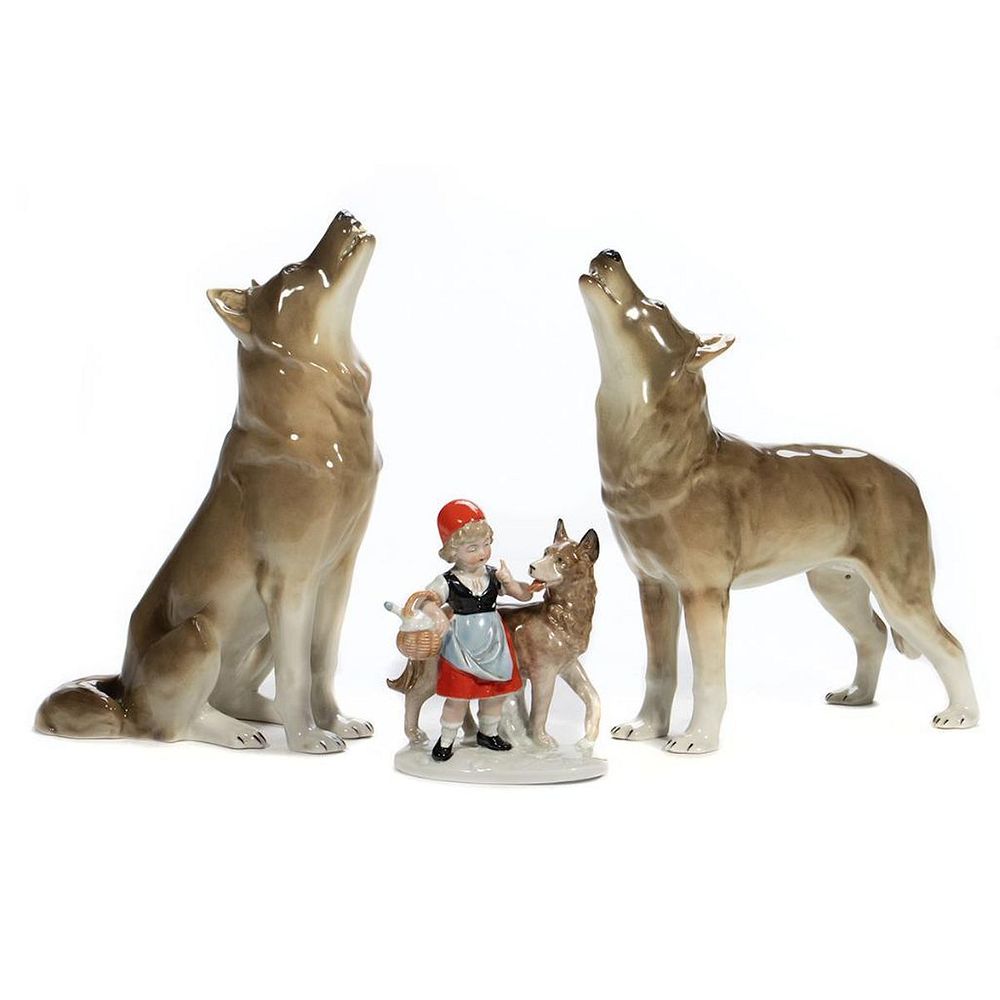 Appraisal: Russian Lomonosov Porcelain Wolves Together with a German Porcelain figure