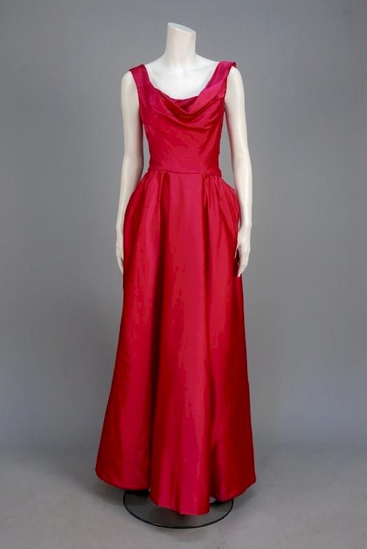 Appraisal: CEIL CHAPMAN SATIN BALLGOWN s Fuchsia silk with sleeveless bodice