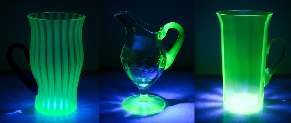 Appraisal: GROUP PIECES OPTIC PANELED URANIUM GLASSThree pieces of optic paneled