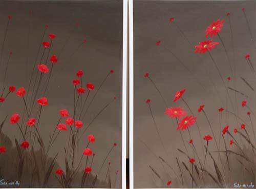 Appraisal: Poppies Sai Hoi Ho Oil on canvas x inches pair