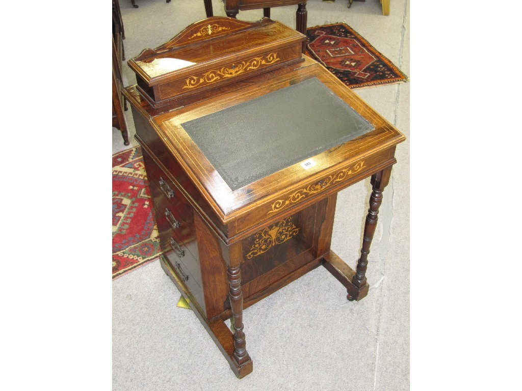 Appraisal: Victorian rosewood inlaid davenport desk