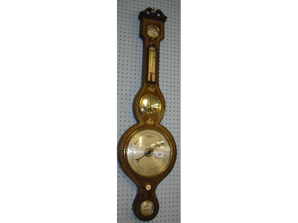 Appraisal: Rosewood five glass banjo barometer the silvered dial within a