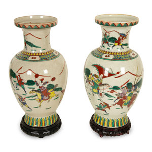 Appraisal: A Pair of Chinese Crackle Glaze Porcelain Vases th Century