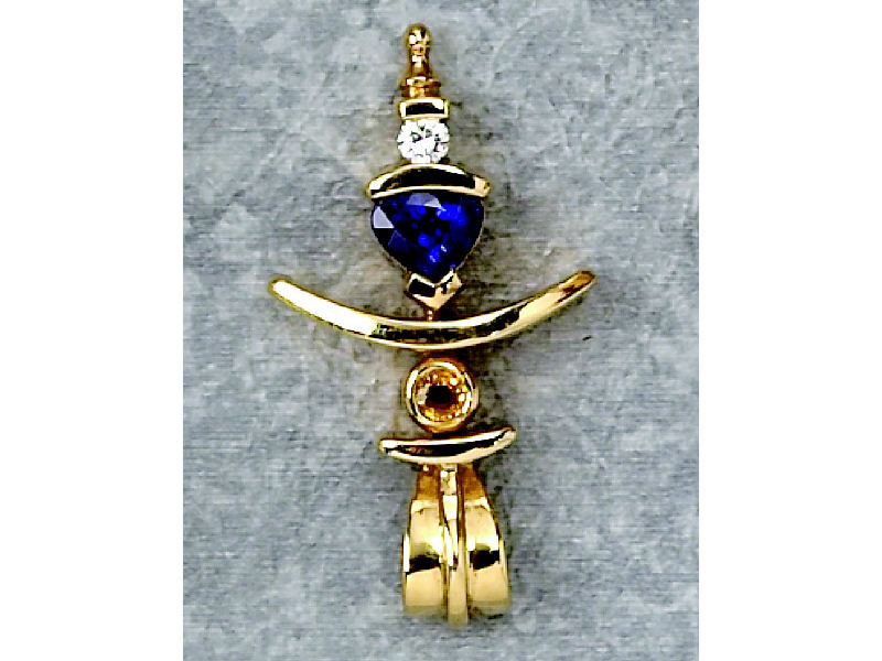 Appraisal: SAPPHIRE AND DIAMOND PENDANT k gold geometric pendant set with