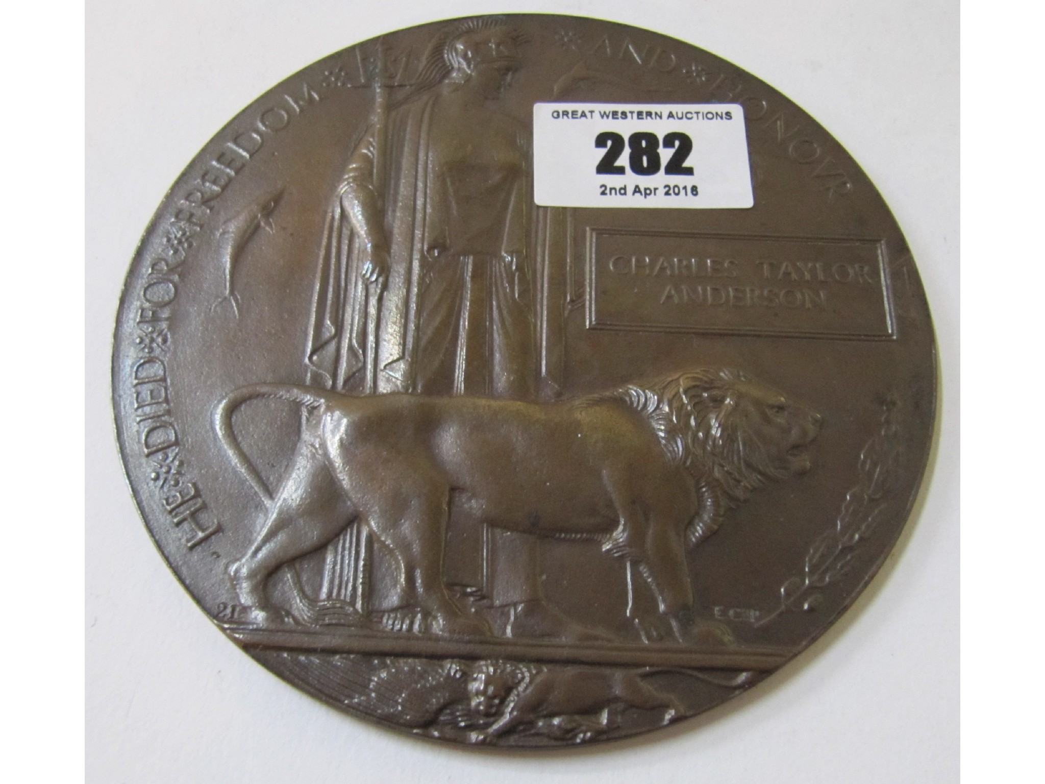 Appraisal: A bronze memorial plaque to Charles Taylor Anderson