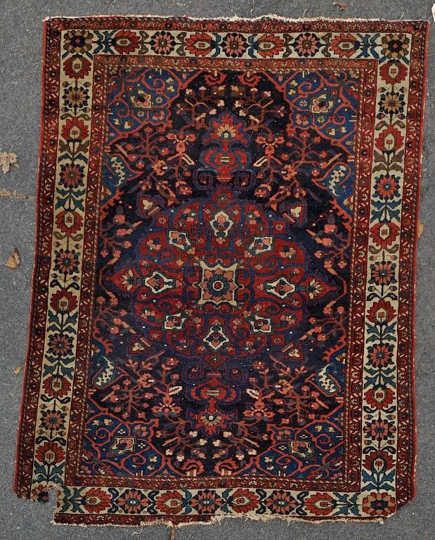 Appraisal: Caucasian Rug with pile wear loss end side losses hole