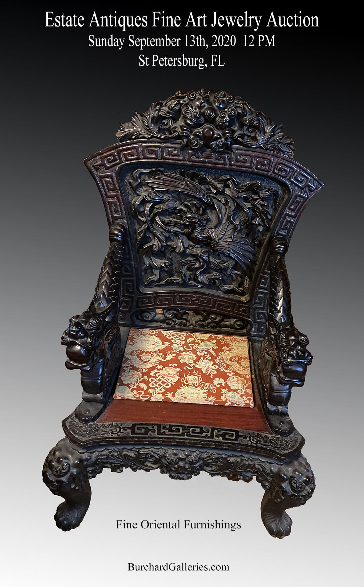 Appraisal: HIGHLY CARVED CHINESE THRONE CHAIR Chinese heavily carved hardwood Throne