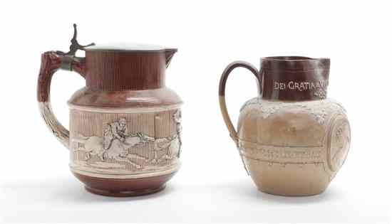 Appraisal: Two Continental Ceramic Pitchers the first German depicting a horse