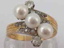 Appraisal: A yellow metal tests carat gold triple pearl and diamond