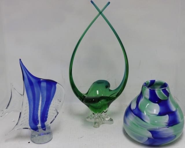 Appraisal: PIECES OF TH C ART GLASS TO INCLUDE FISH FORMSIGNED