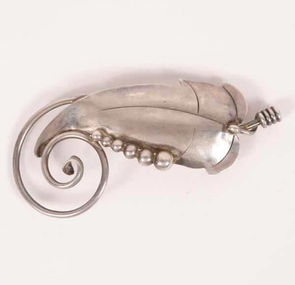 Appraisal: A Manca Danish modernist sterling brooch pin leaf form with