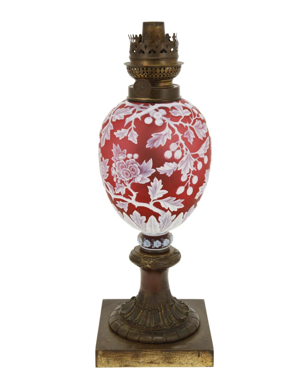 Appraisal: A Thomas Webb Sons Victorian cameo glass oil lamp Fourth-Quarter