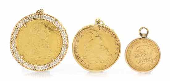 Appraisal: A Group of Yellow Gold Coin Pendants consisting of a