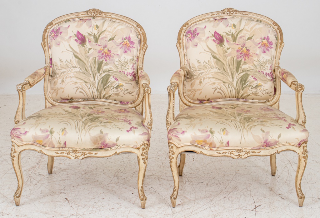 Appraisal: LOUIS XV STYLE ARMCHAIR FAUTEUIL A LA REINE PAIR Pair