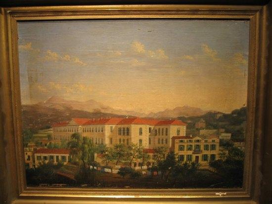 Appraisal: th Century Continental School Neo-Classical Palace with Mountains Beyond oil