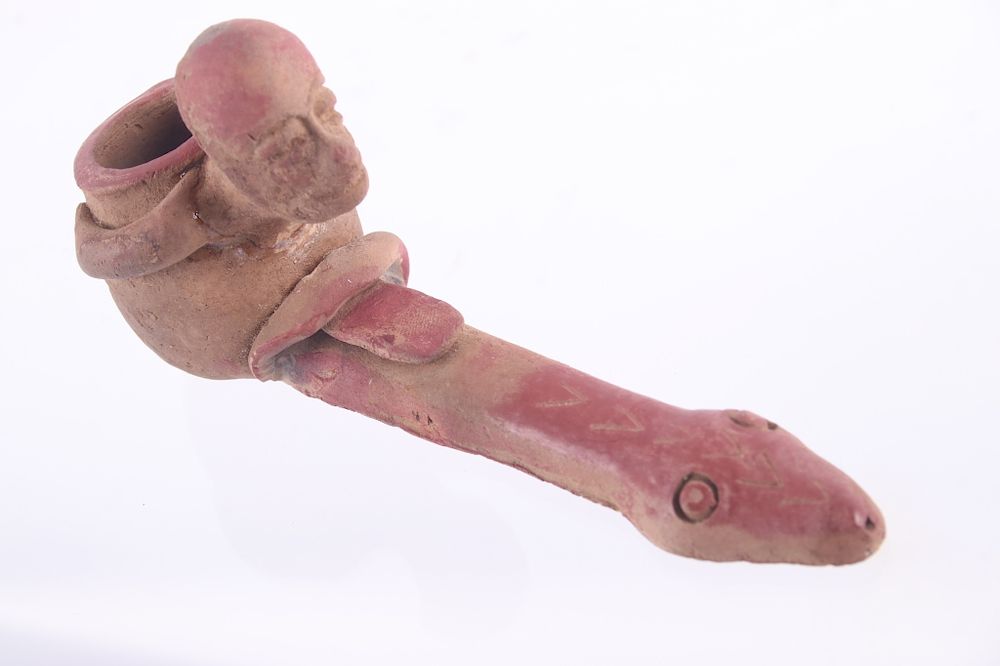 Appraisal: Mayan Fer-de-lance Snake Effigy Pipe A D This is a