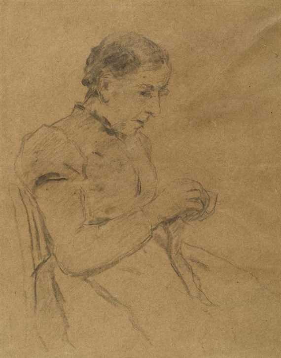 Appraisal: ANKER ALBERT Ins attributed Woman sewing Charcoal on paper x