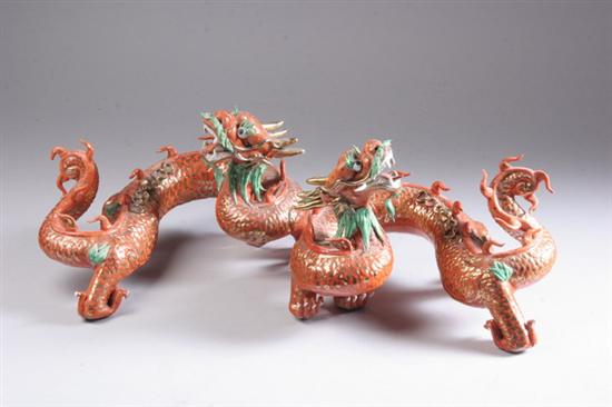 Appraisal: PAIR CHINESE IRON RED GREEN AND GILT PORCELAIN FIGURES OF