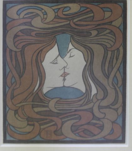 Appraisal: BEHRENS Peter Woodcut The Kiss Peter Behrens German - From